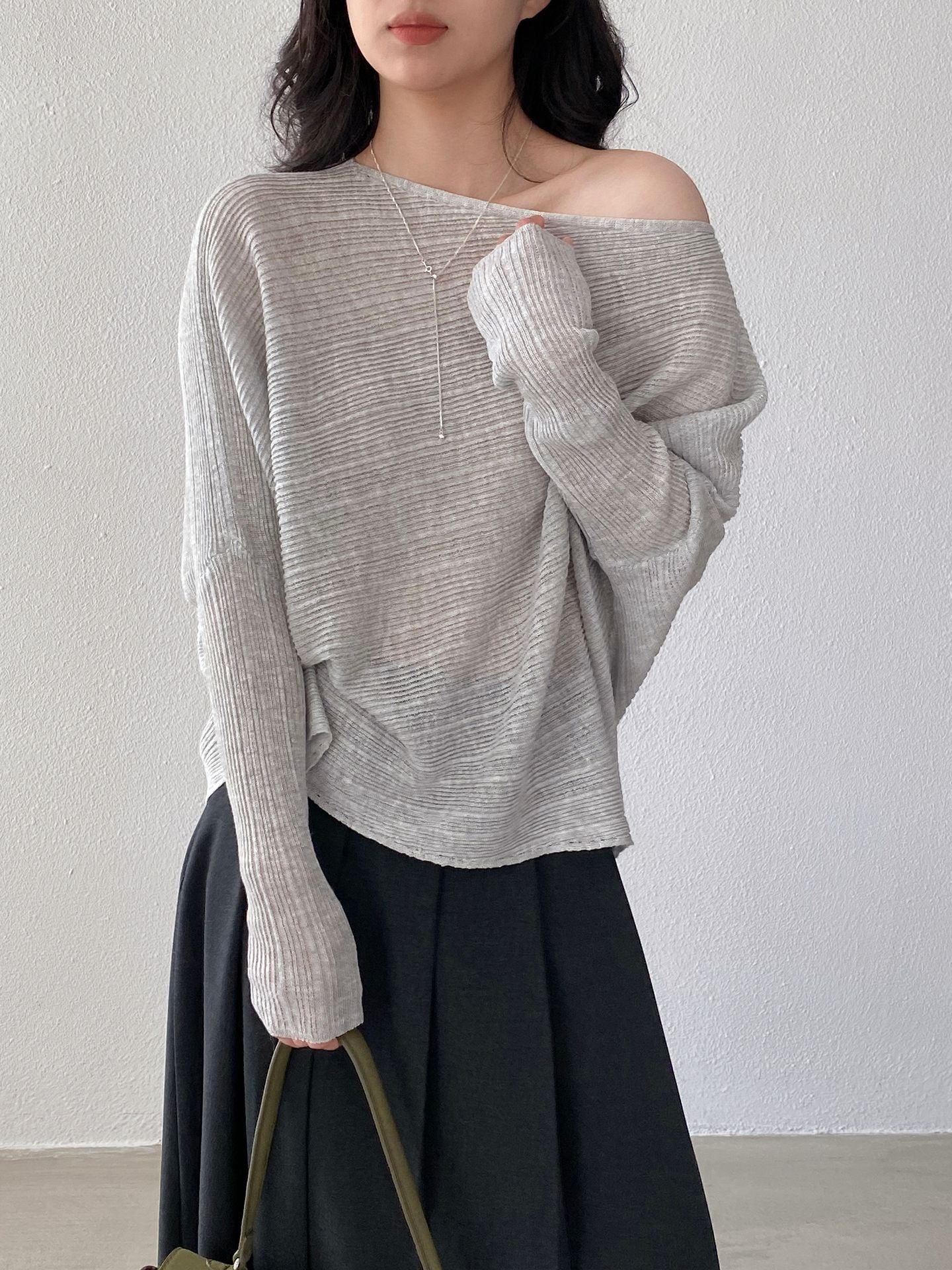 韓系氛圍感慵懶不規則蝙蝠袖針織衫-7色