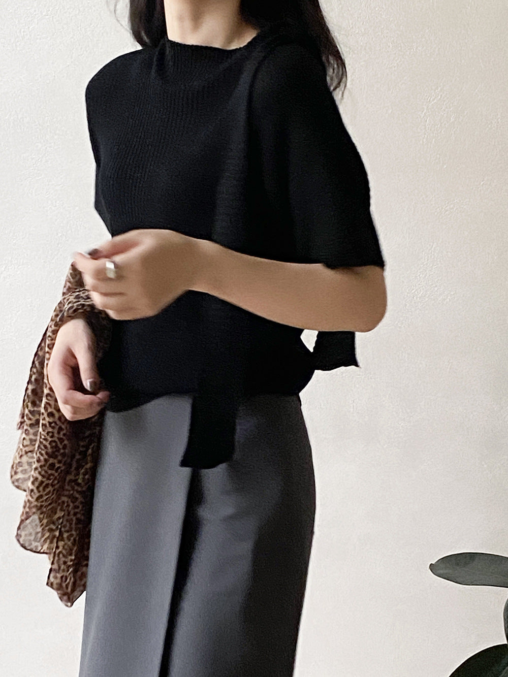 前後兩穿披肩針織T恤女 秋季小衆短袖簡約打底上衣-4色