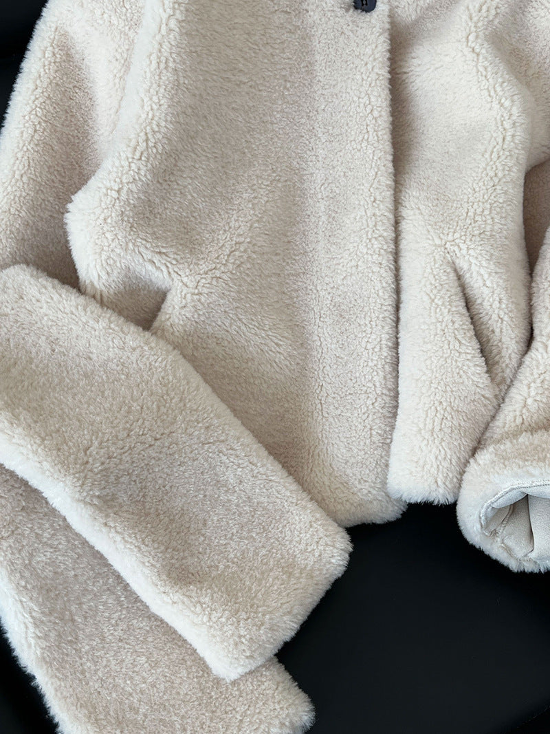 保暖毛絨皮草羊羔毛外套+圍巾-2色