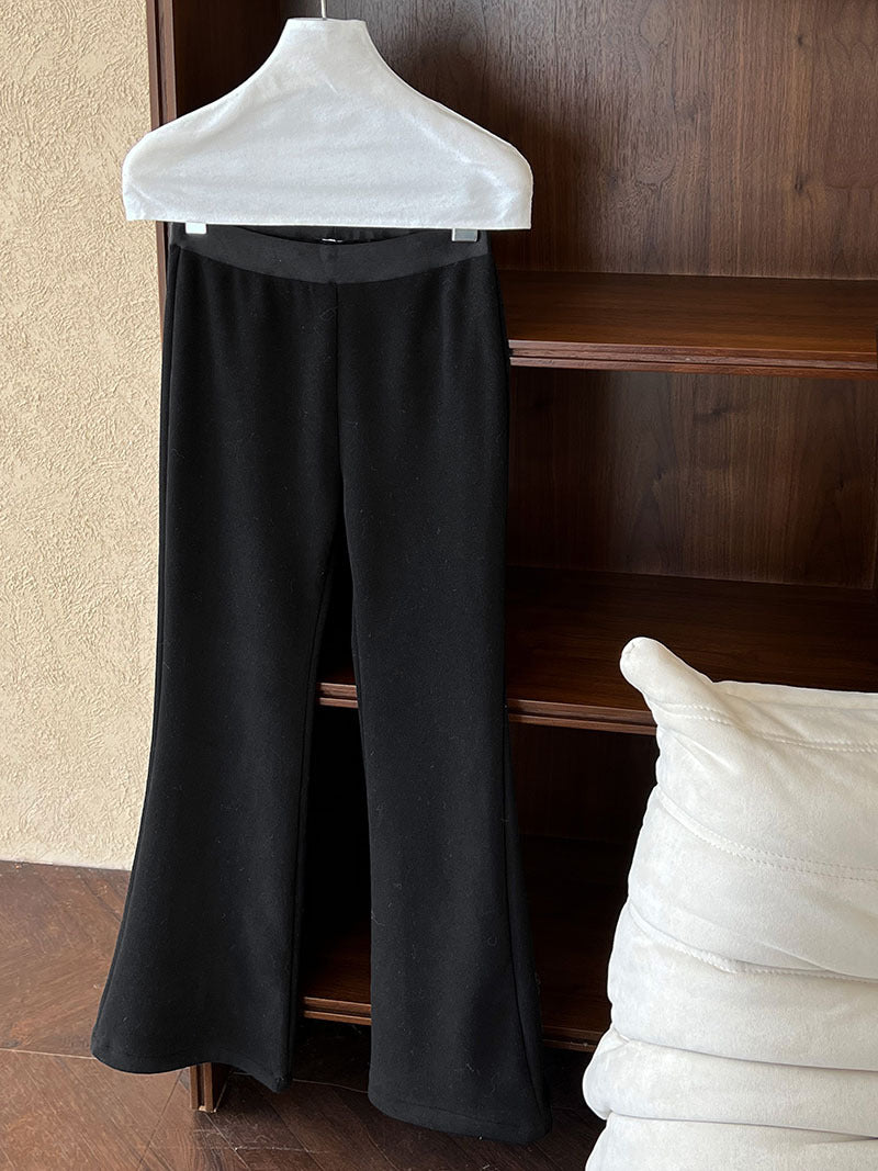 (48H出貨)韓系簡約加絨加厚百搭微喇叭休閒褲-2色