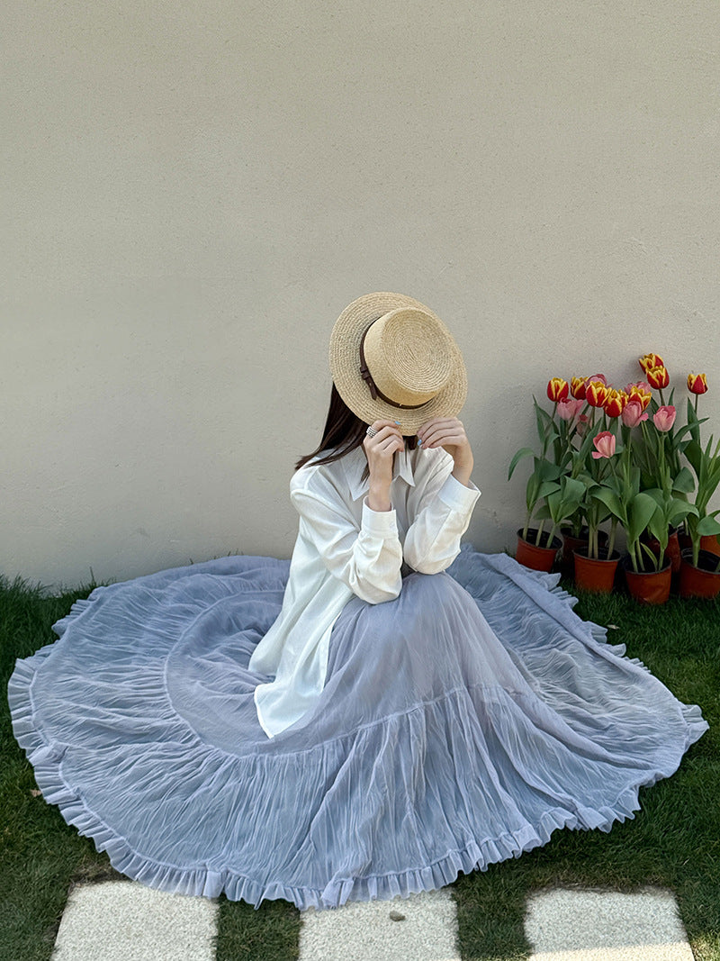 韓版氛圍感大裙襬純色寬鬆半身裙-2色