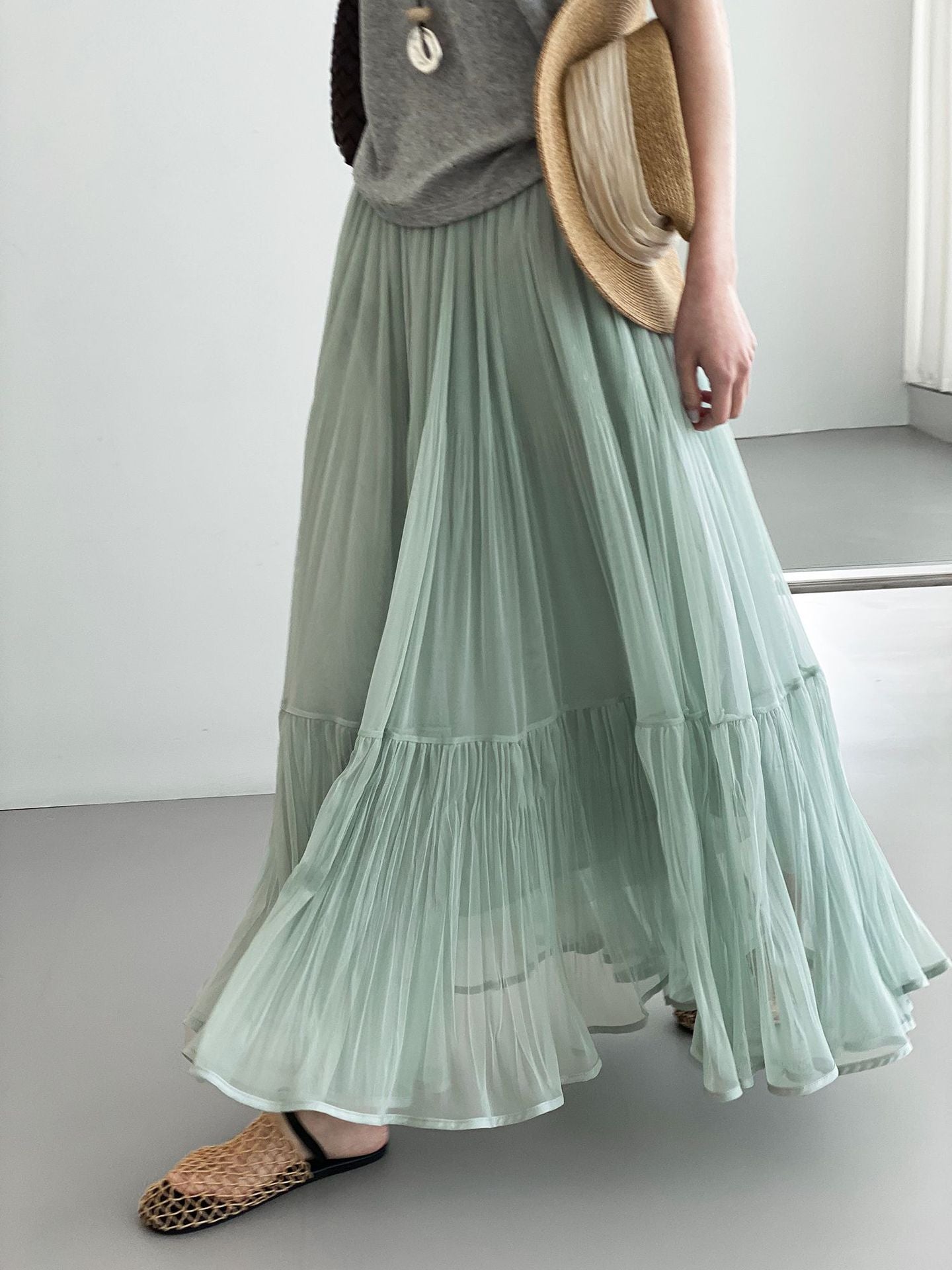 韓系溫柔飄逸網紗拼接百搭浪漫半身裙-3色