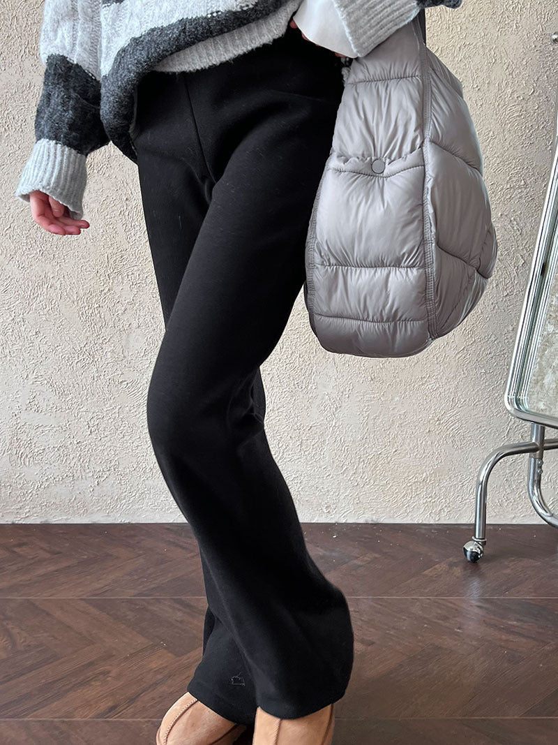 (48H出貨)韓系簡約加絨加厚百搭微喇叭休閒褲-2色