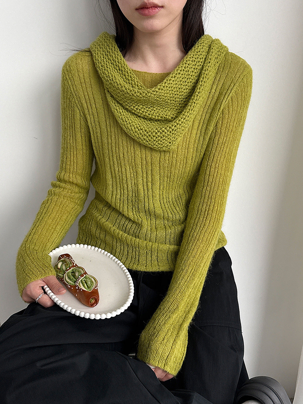 輕奢慵懶軟糯羊毛針織衫+披肩-兩件式套裝-5色