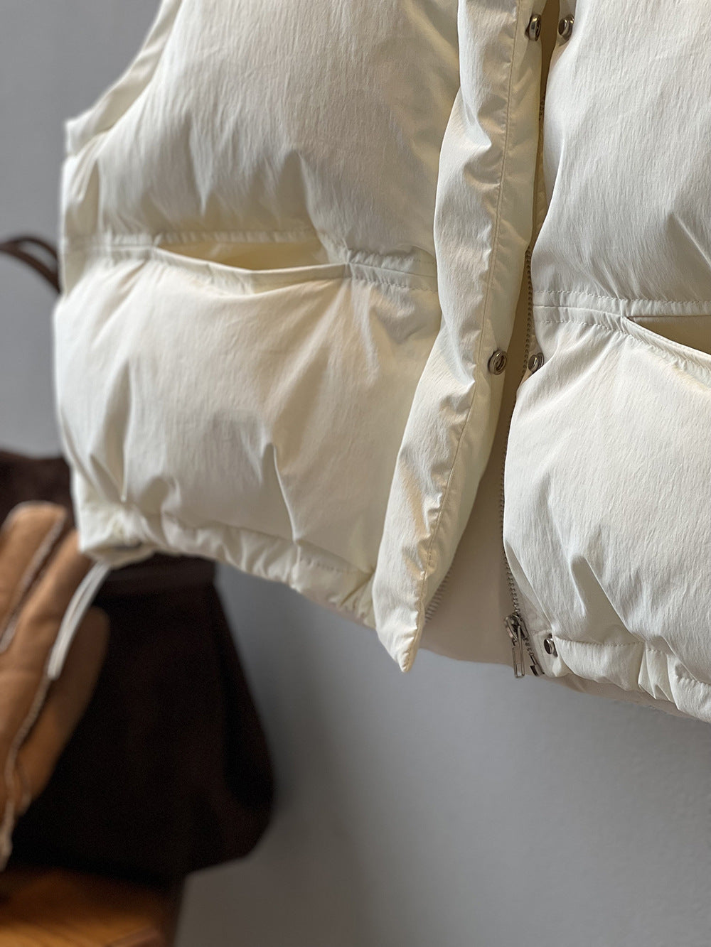 日系圓領短款寬鬆羽絨馬甲背心-2色