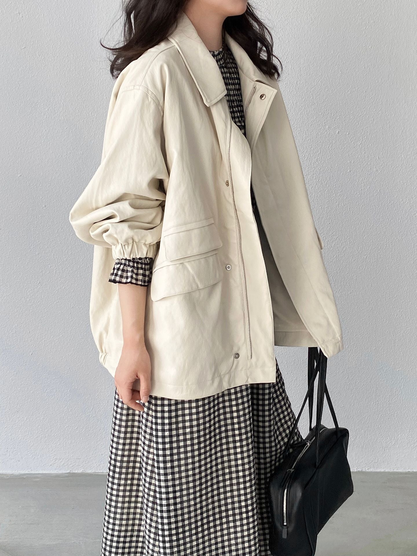 復古蛋白皮設計感短款PU皮衣夾克外套-2色