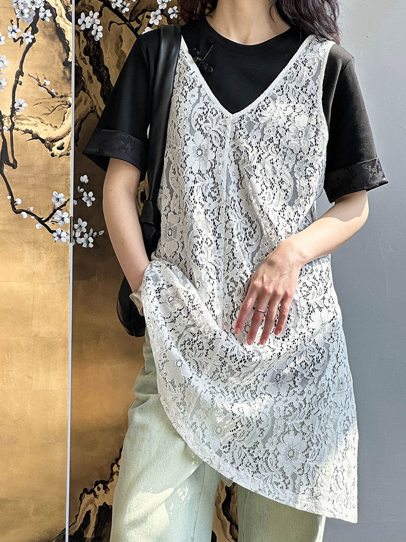新古典盤扣短袖寬鬆T恤-2色