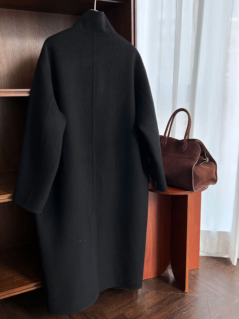復古立領牛角扣羊毛雙面毛呢大衣外套