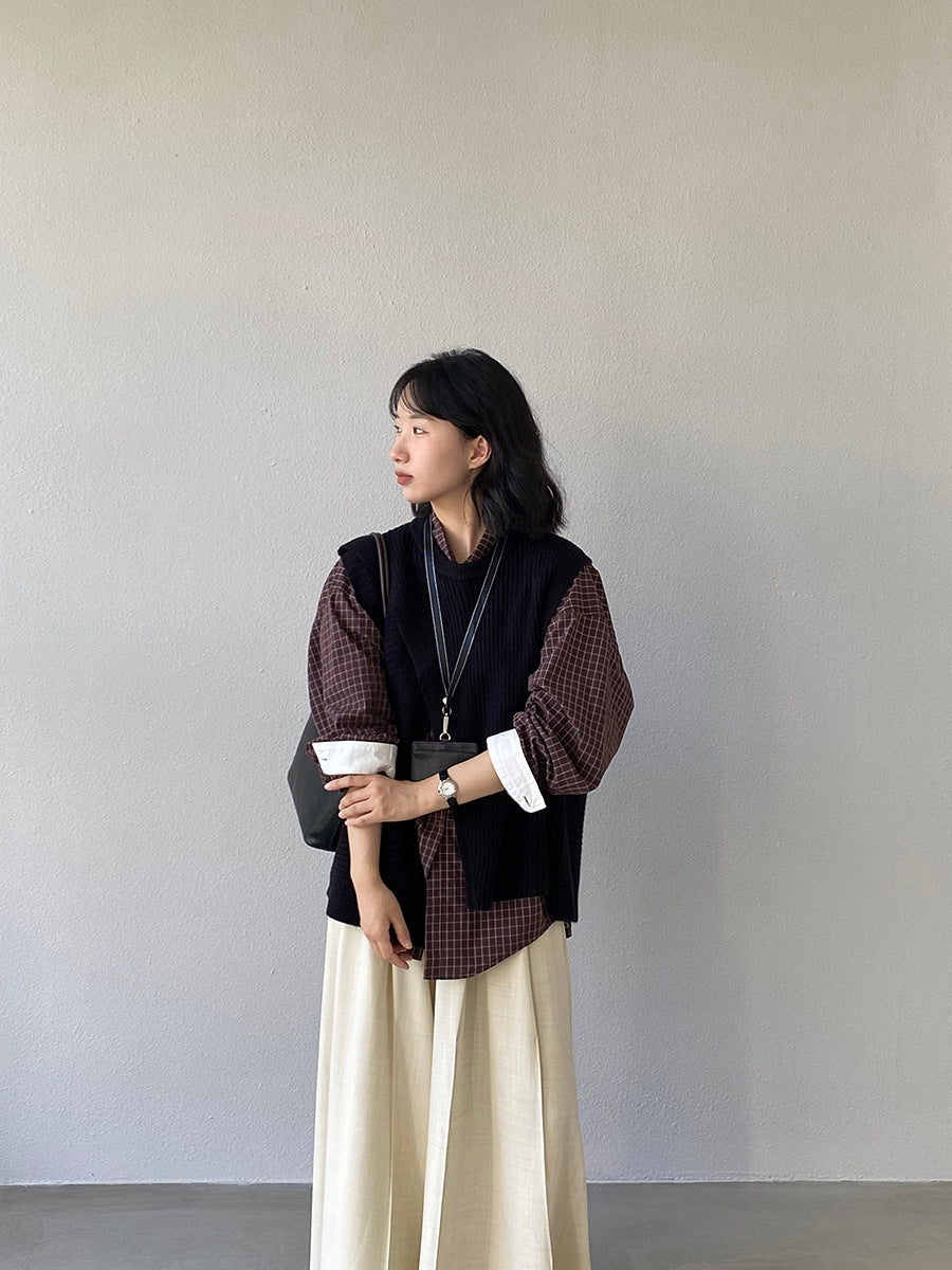 韓版不規則疊穿百搭款針織馬甲上衣-3色