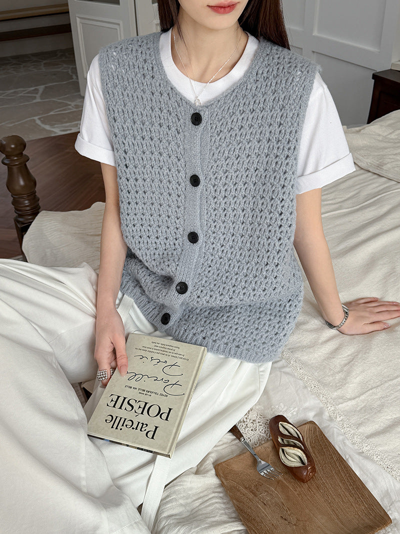 復古百搭鏤空坎肩針織馬甲上衣-4色