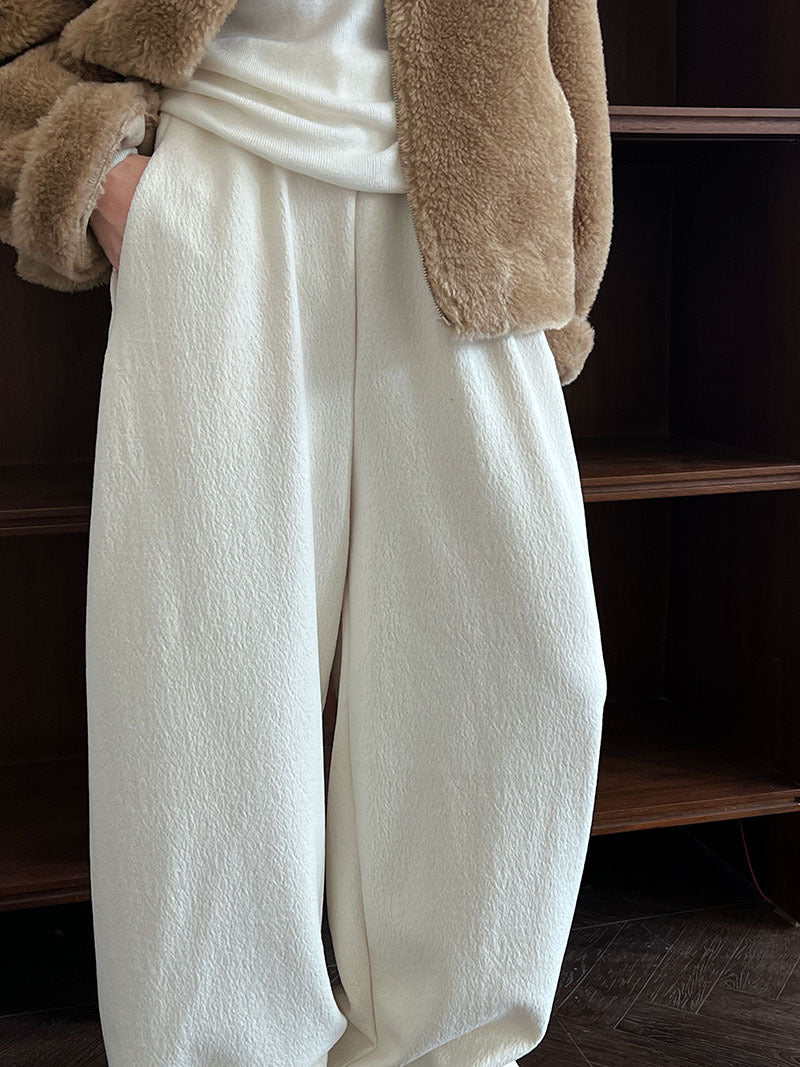 韓系隨性肌理感高腰鬆緊休閒長褲-4色