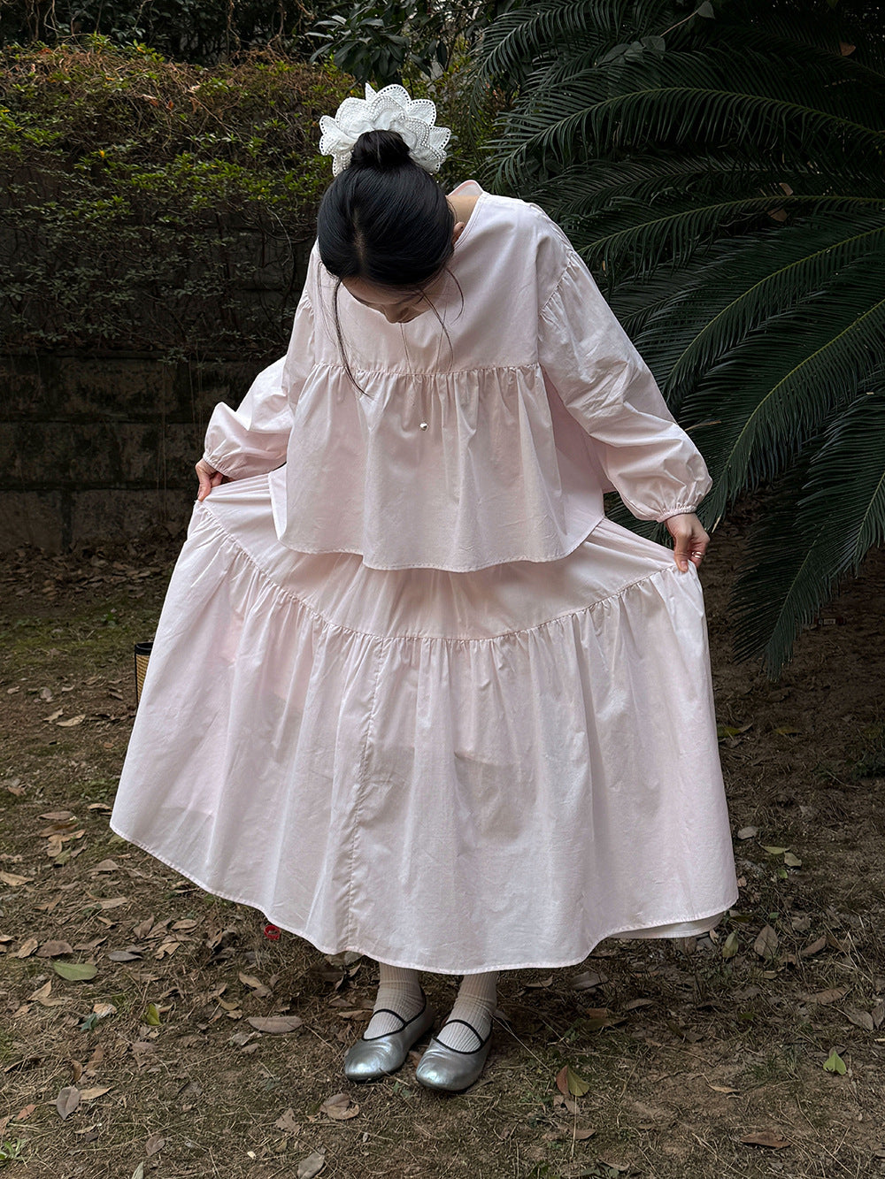 春感甜美娃娃衫+褶皺大擺半身裙-兩件式套裝-2色