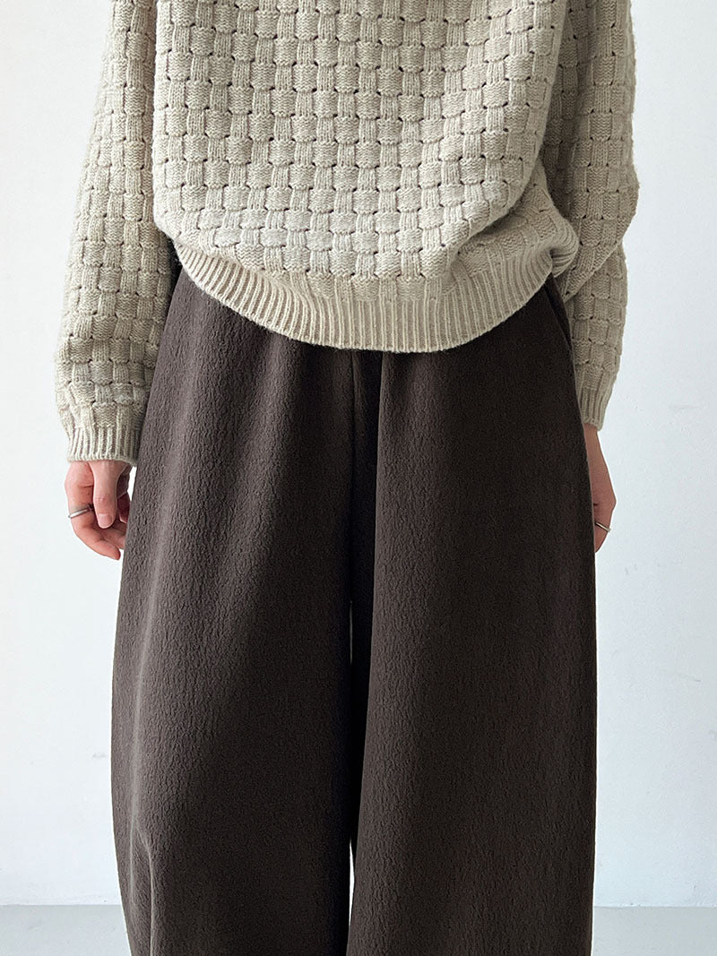 韓系隨性肌理感高腰鬆緊休閒長褲-4色