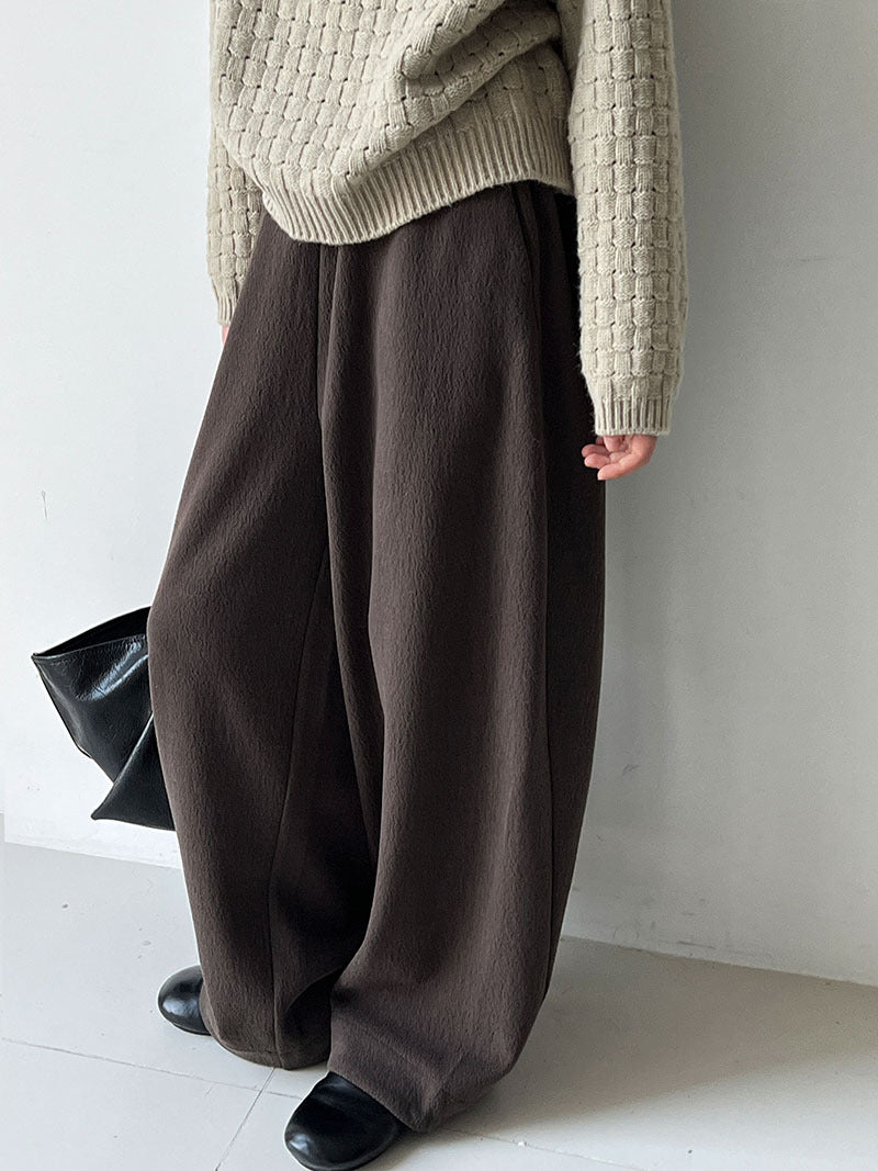 韓系隨性肌理感高腰鬆緊休閒長褲-4色