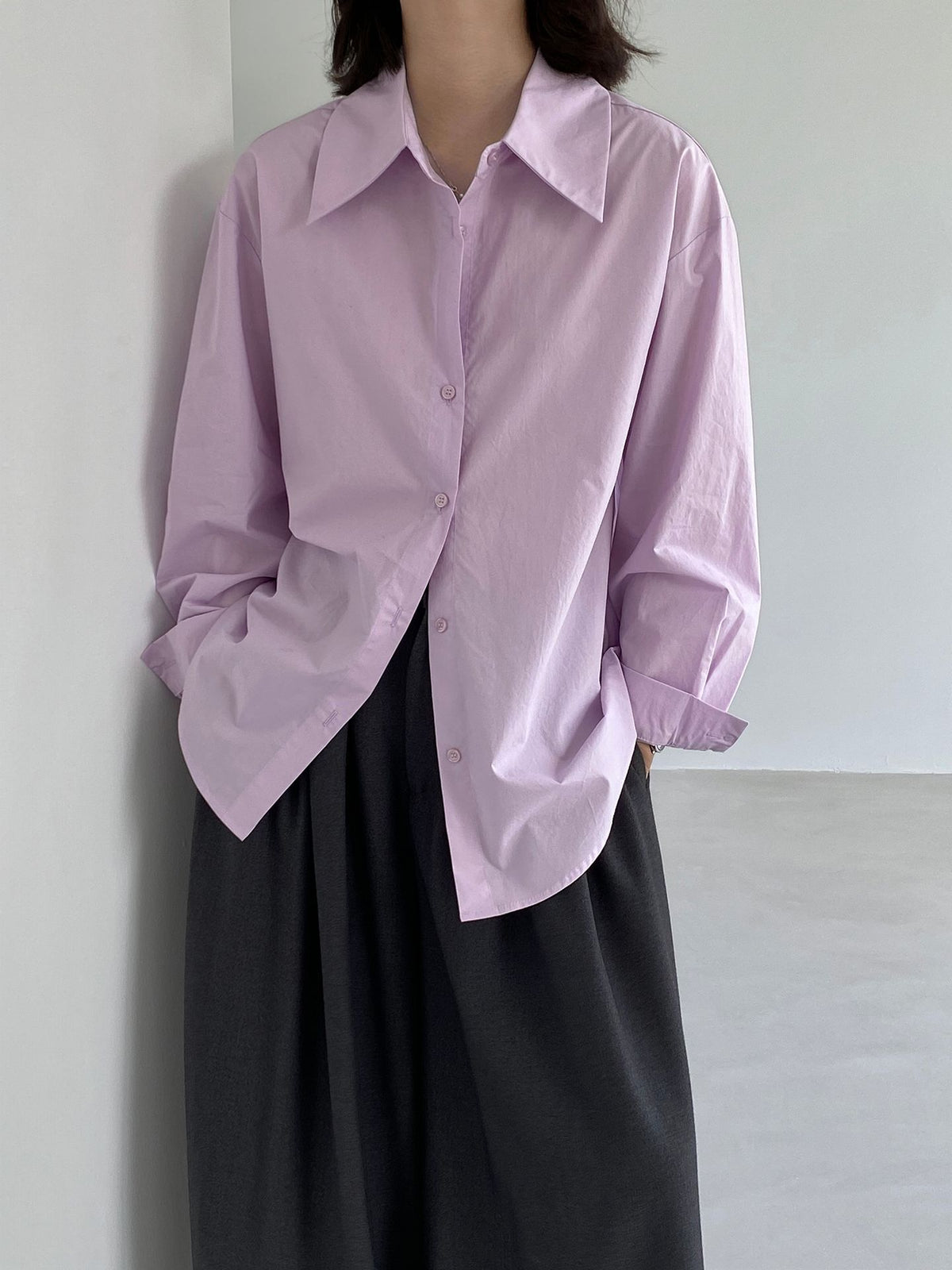 純棉水洗棉純色極簡長袖襯衫-3色
