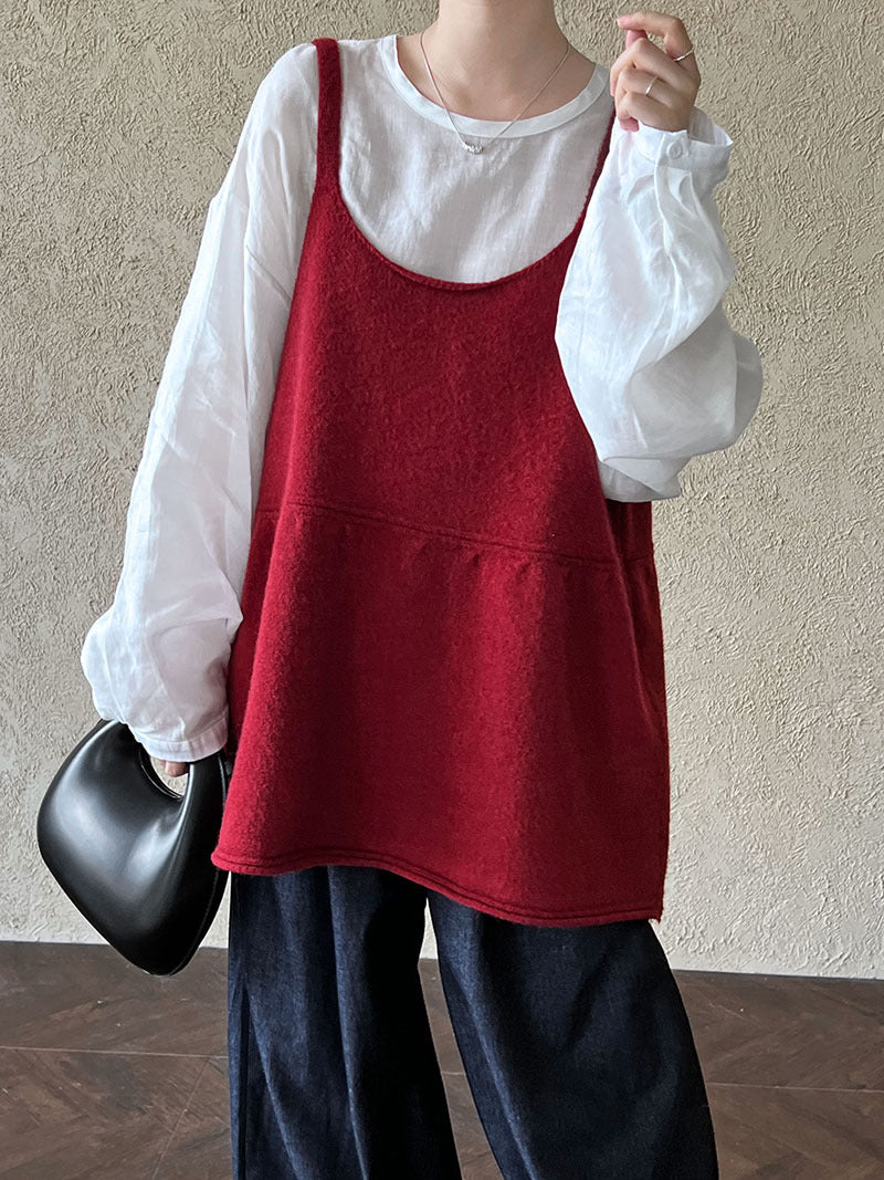 韓系慵懶風U領氣質針織吊帶背心上衣-4色