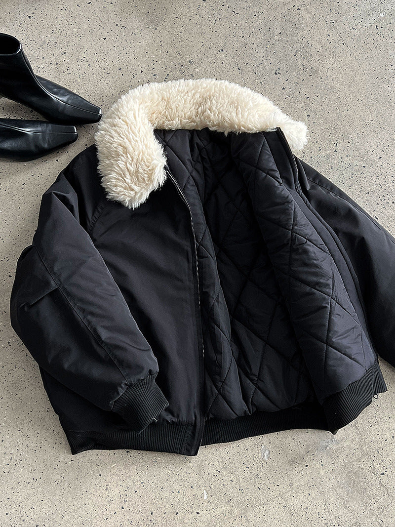 韓系保暖毛毛領夾棉夾克外套-2色