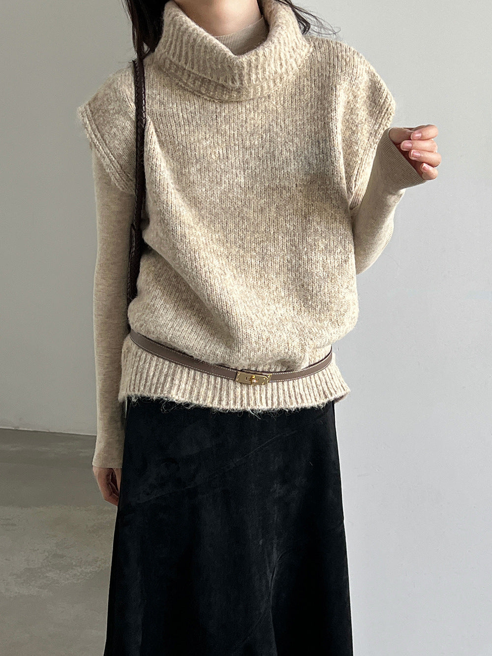 慵懶風羊毛捲邊領鬆弛感無袖針織馬甲-3色