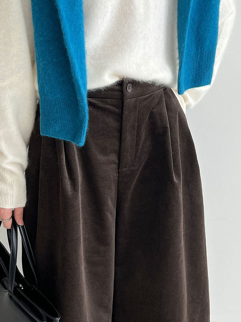 簡約慵懶燈芯絨高腰復古闊腿褲-2色