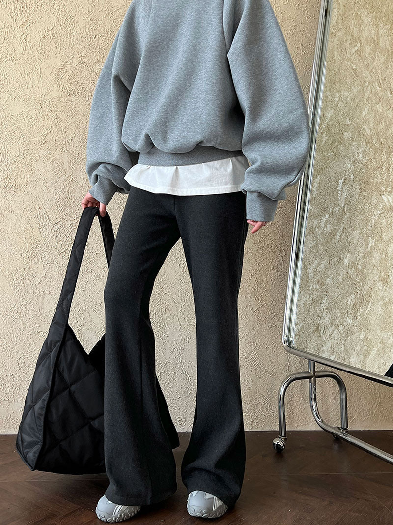 (48H出貨)韓系簡約加絨加厚百搭微喇叭休閒褲-2色