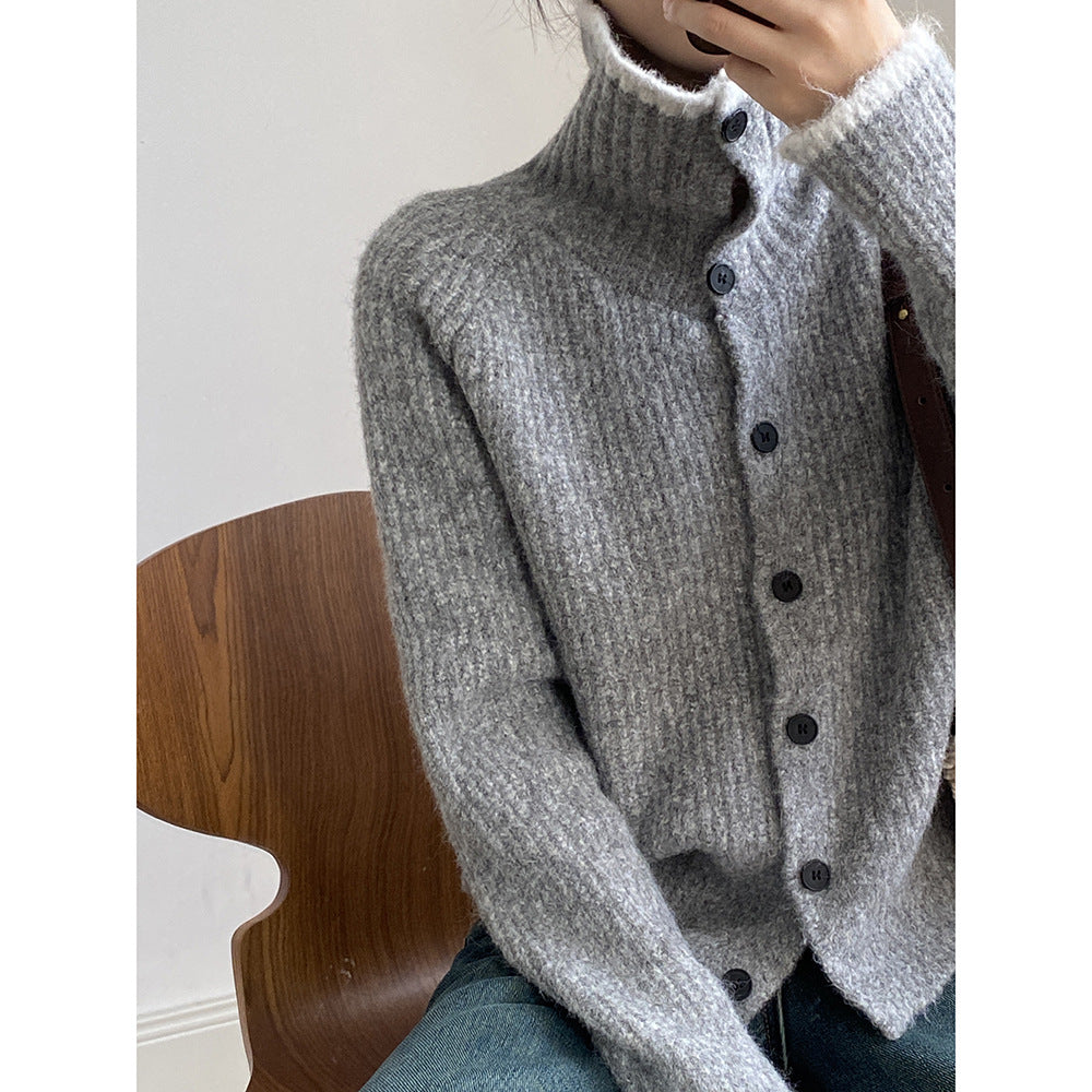 (48H出貨)韓系慵懶撞色翻領單排扣毛衣開衫外套-4色