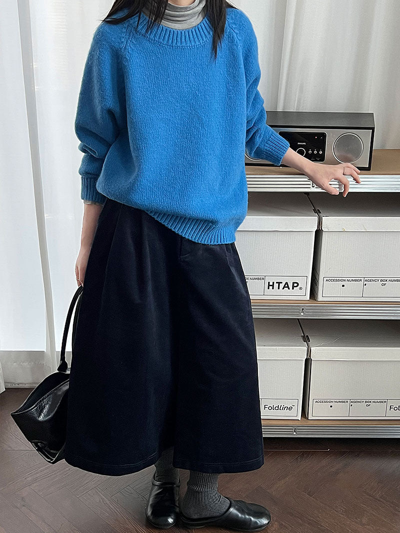 簡約慵懶燈芯絨高腰復古闊腿褲-2色