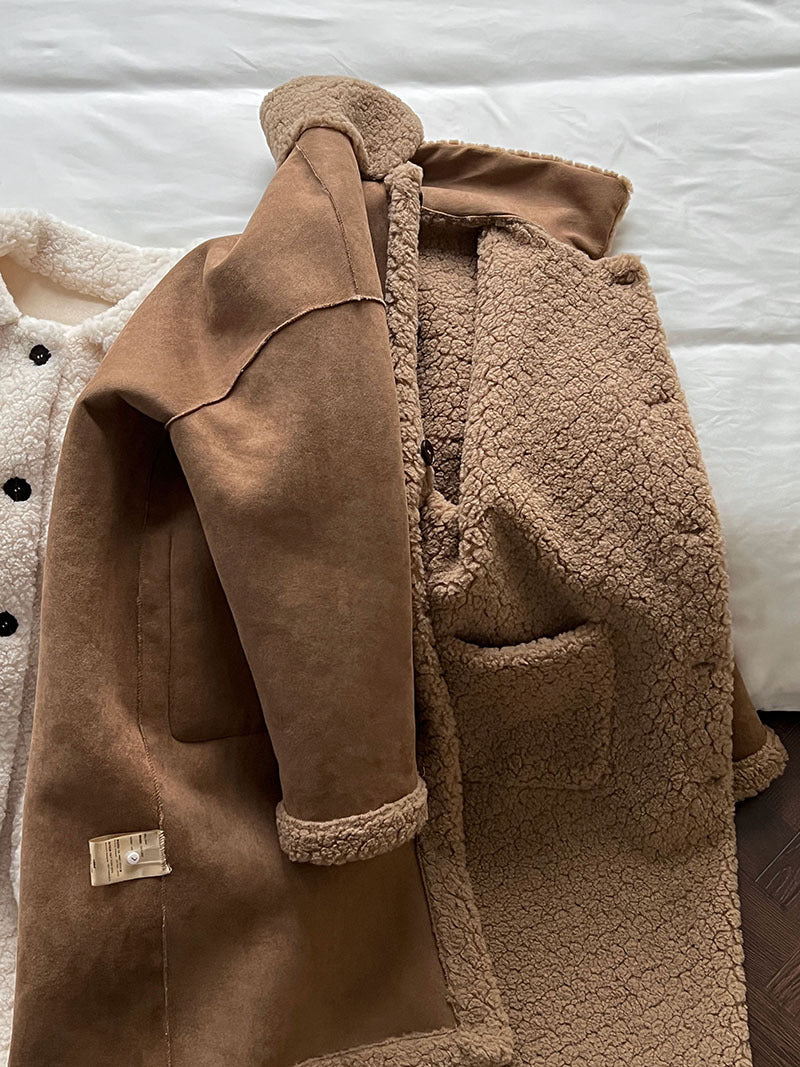 韓系加厚皮毛一體環保皮草羊羔毛大衣外套-2色