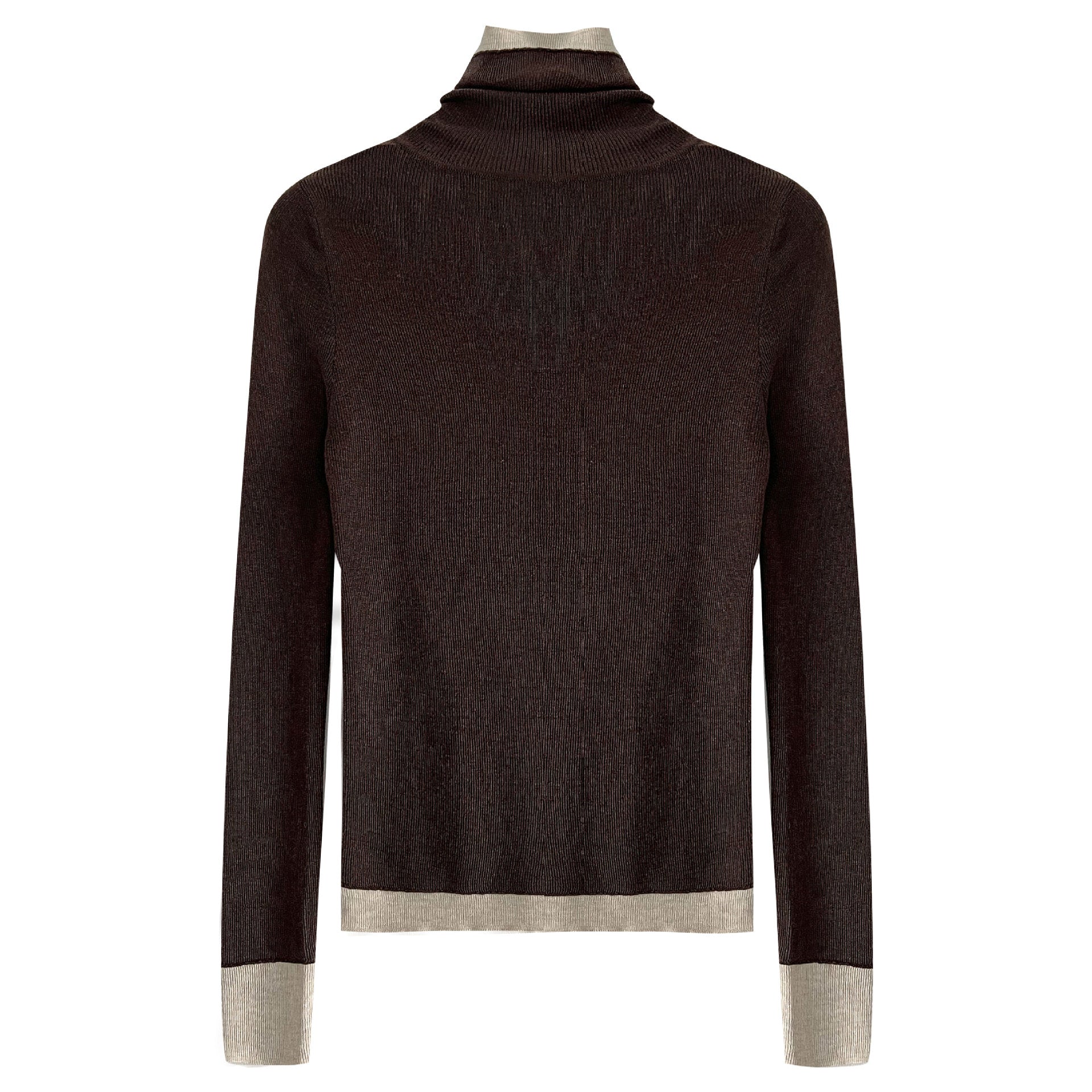 修身顯瘦軟糯撞色高領打底針織衫-3色