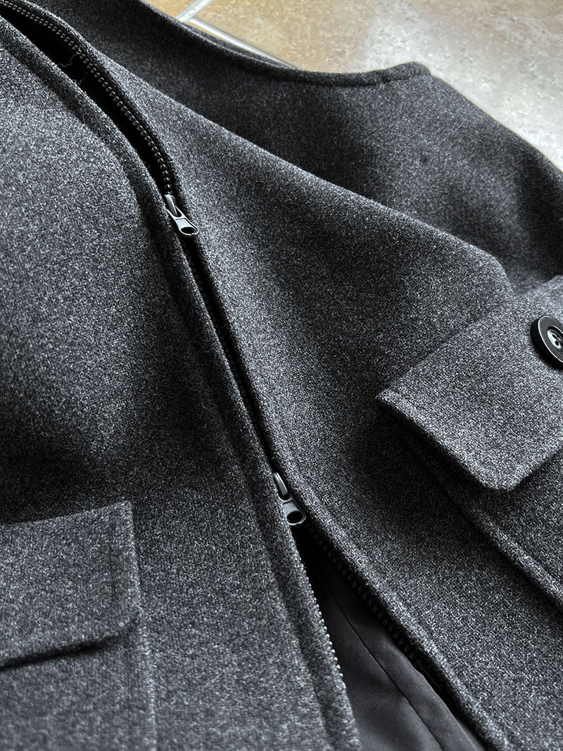高級感寬鬆毛呢疊穿氣質圓領馬甲