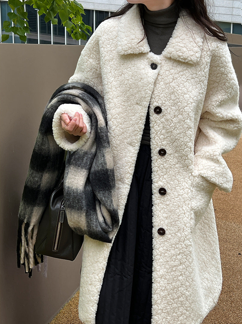 韓系加厚皮毛一體環保皮草羊羔毛大衣外套-2色