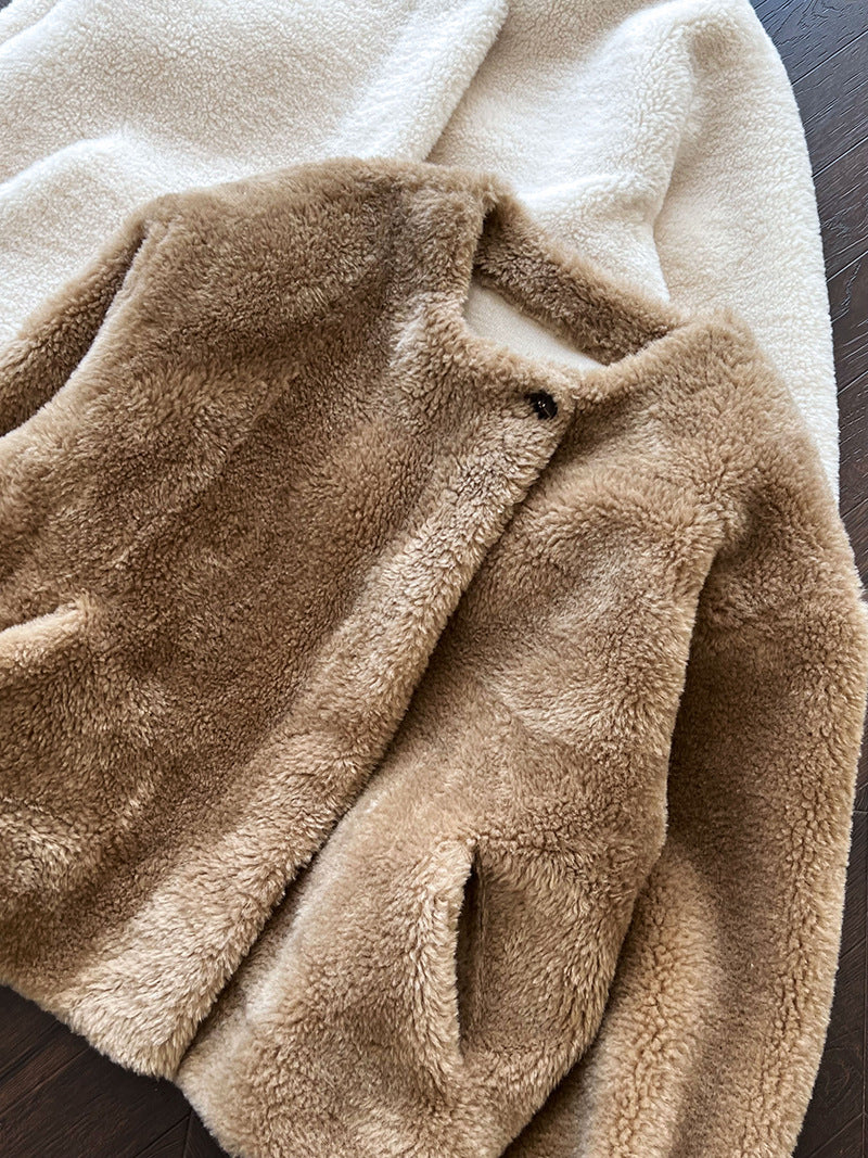 保暖毛絨皮草羊羔毛外套+圍巾-2色