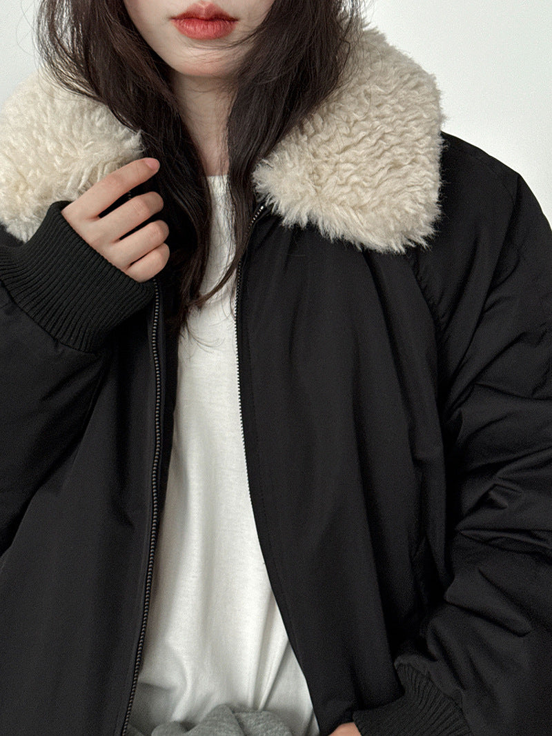 韓系保暖毛毛領夾棉夾克外套-2色