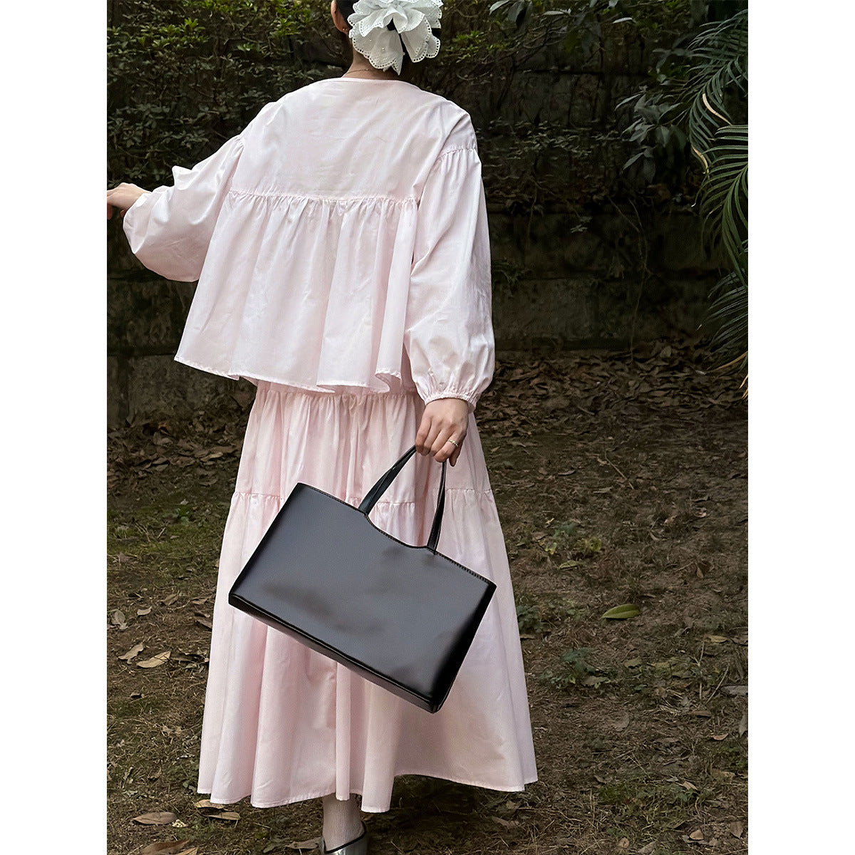 春感甜美娃娃衫+褶皺大擺半身裙-兩件式套裝-2色