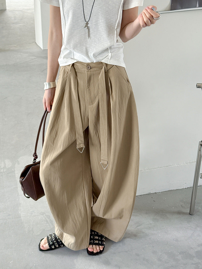 韓系寬鬆顯瘦褶皺高腰薄款西裝闊腿褲-2色