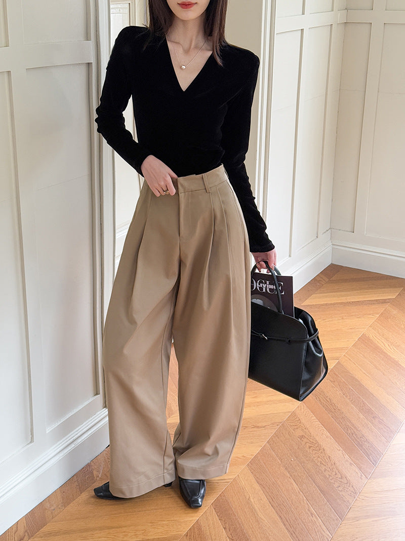 復古別緻絲絨V領內搭長袖打底衫