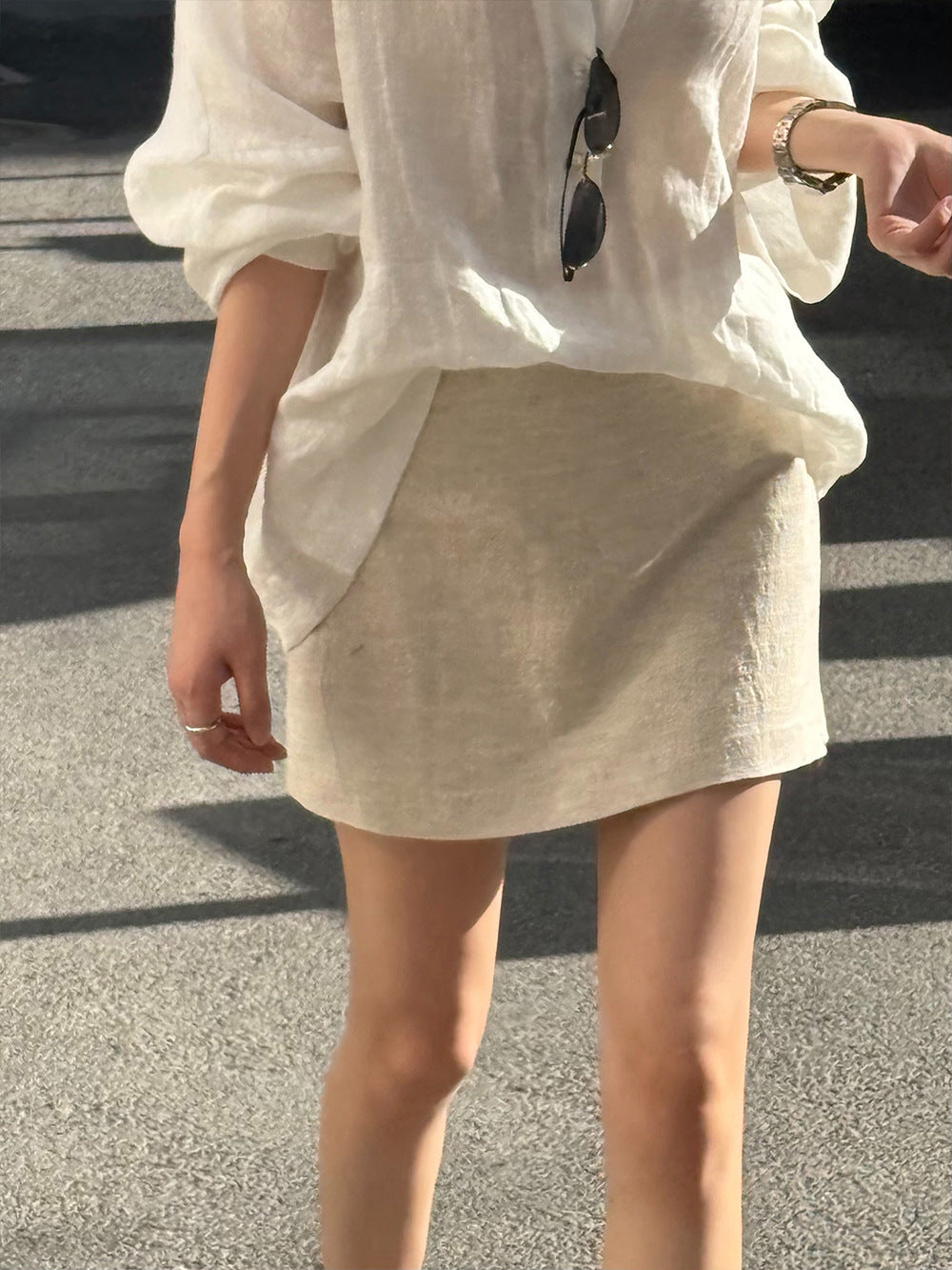 亞麻棉高腰A字防走光裙褲