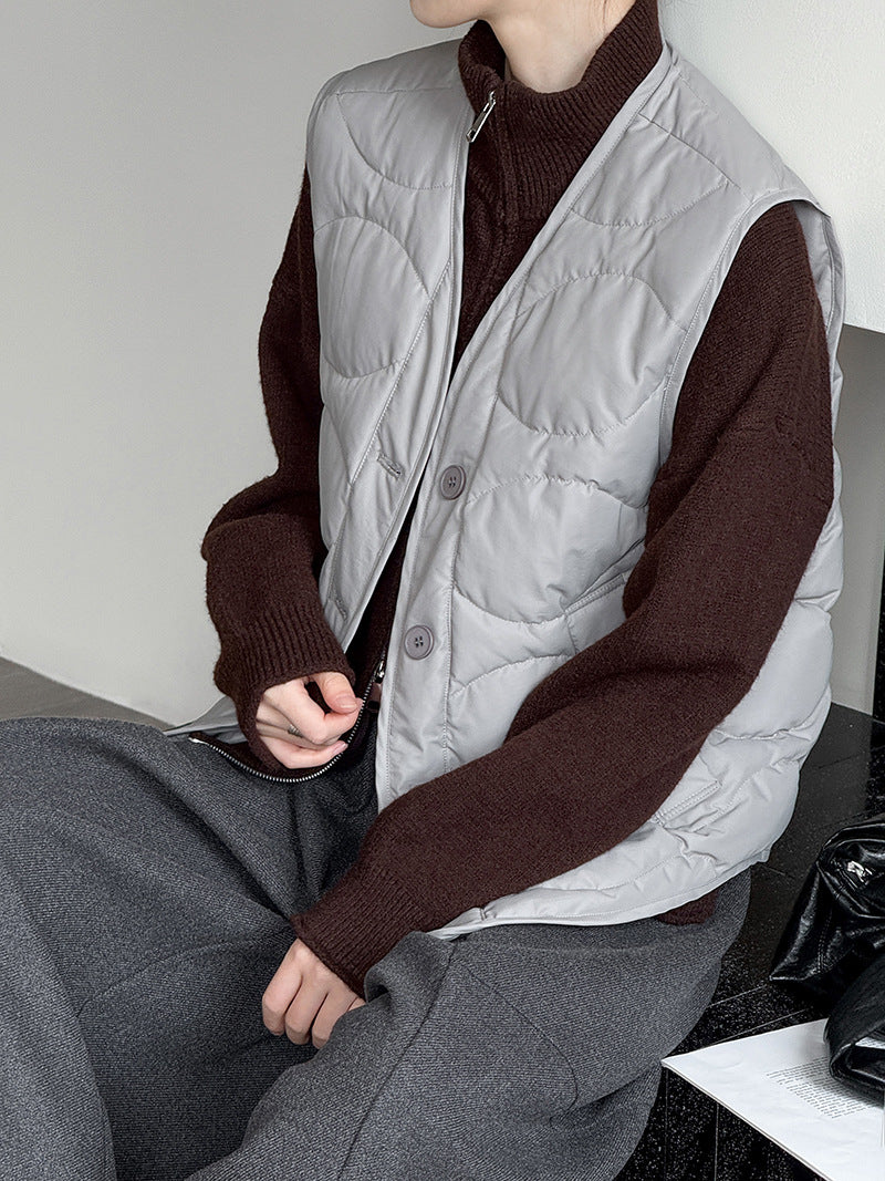 韓系90%白鴨絨菱格馬甲外套-2色