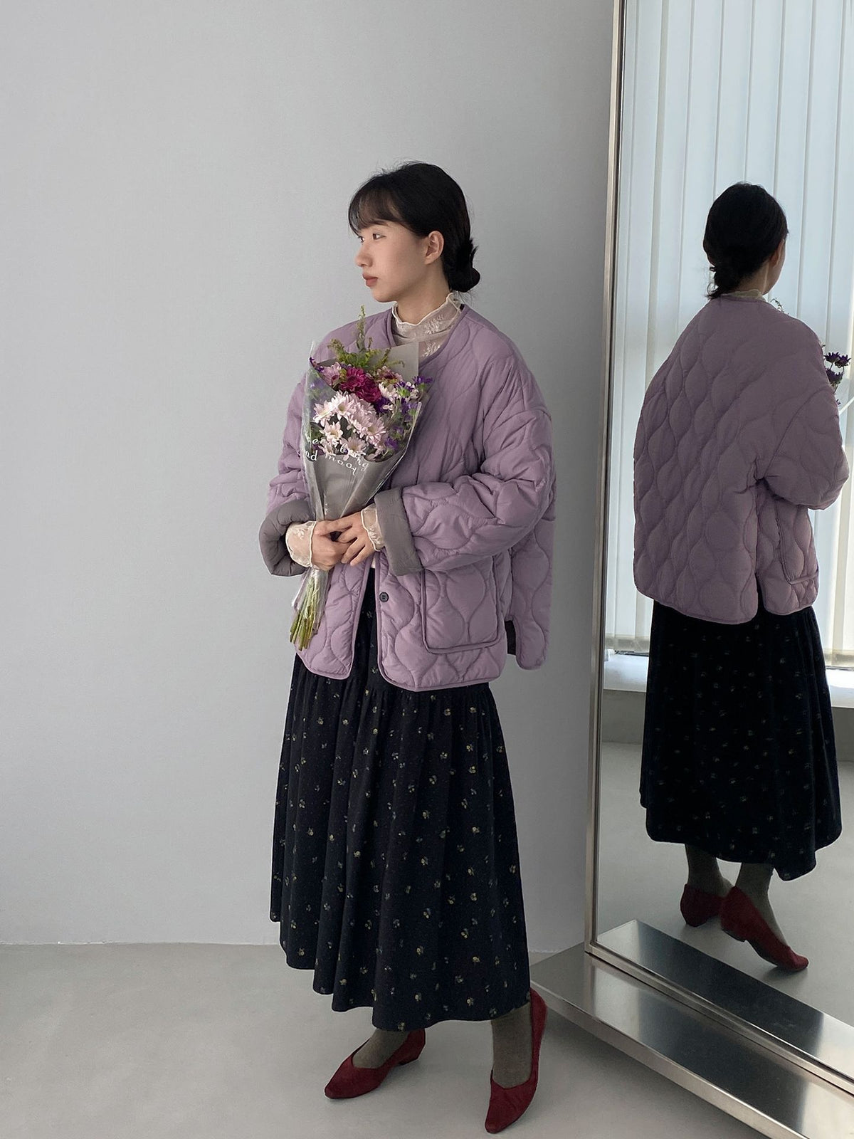 韓系溫柔風菱格撞色外套