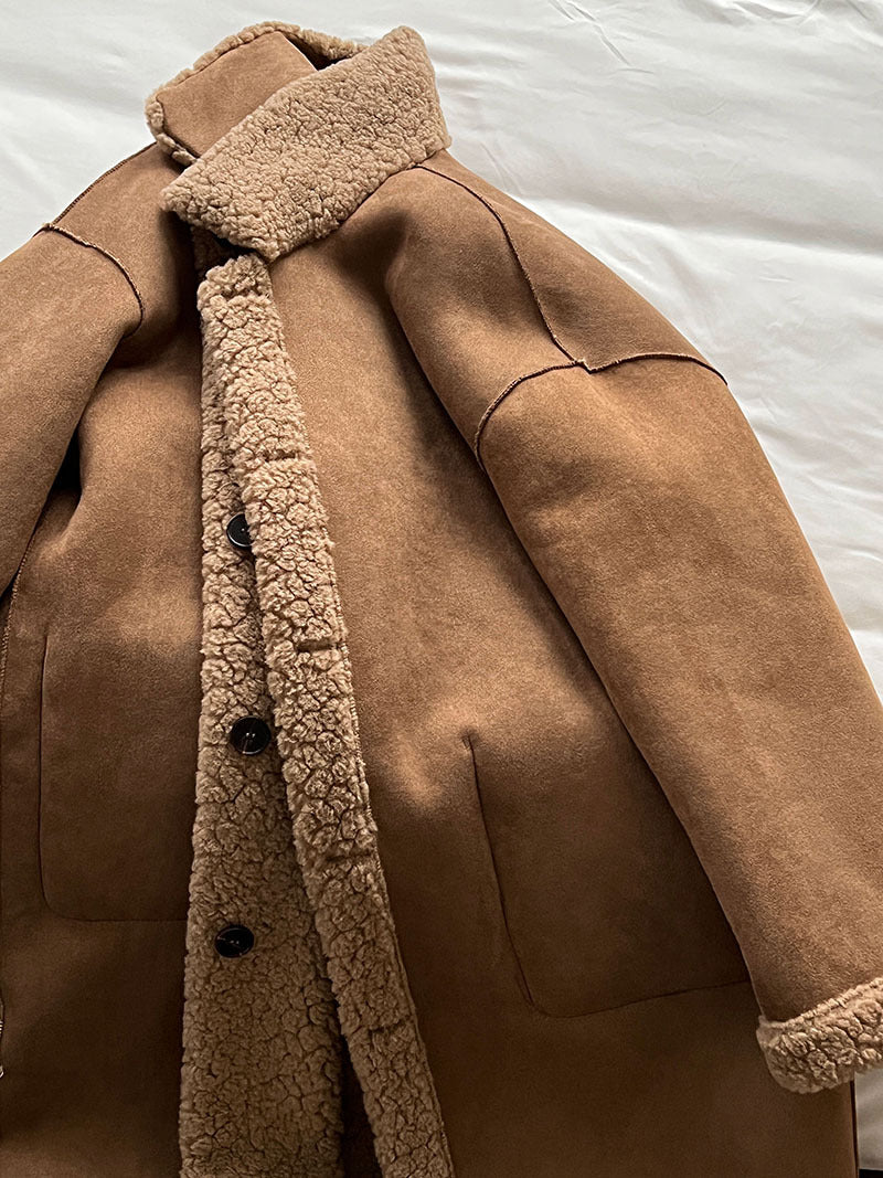 韓系加厚皮毛一體環保皮草羊羔毛大衣外套-2色