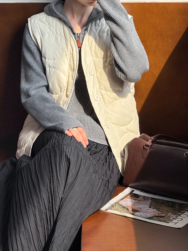 韓系90%白鴨絨菱格馬甲外套-2色