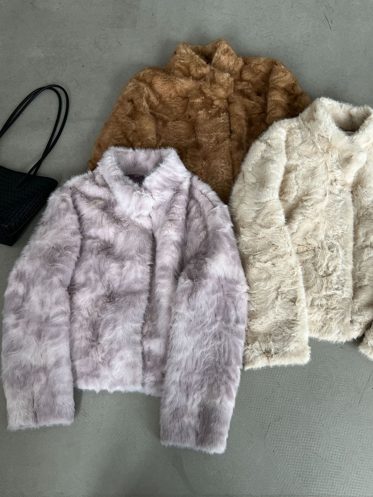 韓系氣質立領環保仿皮草短外套-3色