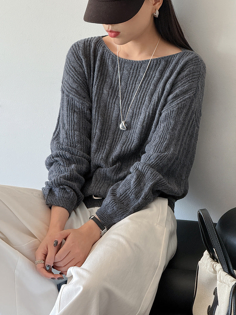 韓系慵懶風寬鬆絞花針織上衣-4色