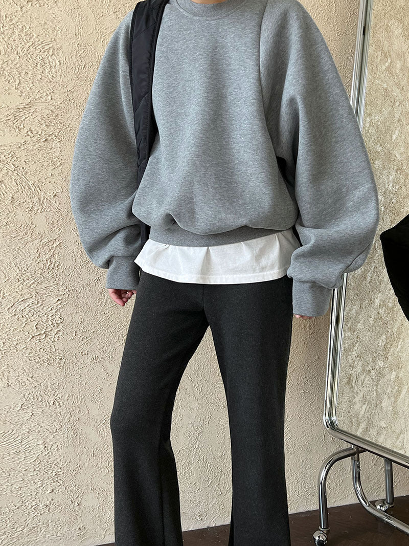 (48H出貨)韓系簡約加絨加厚百搭微喇叭休閒褲-2色