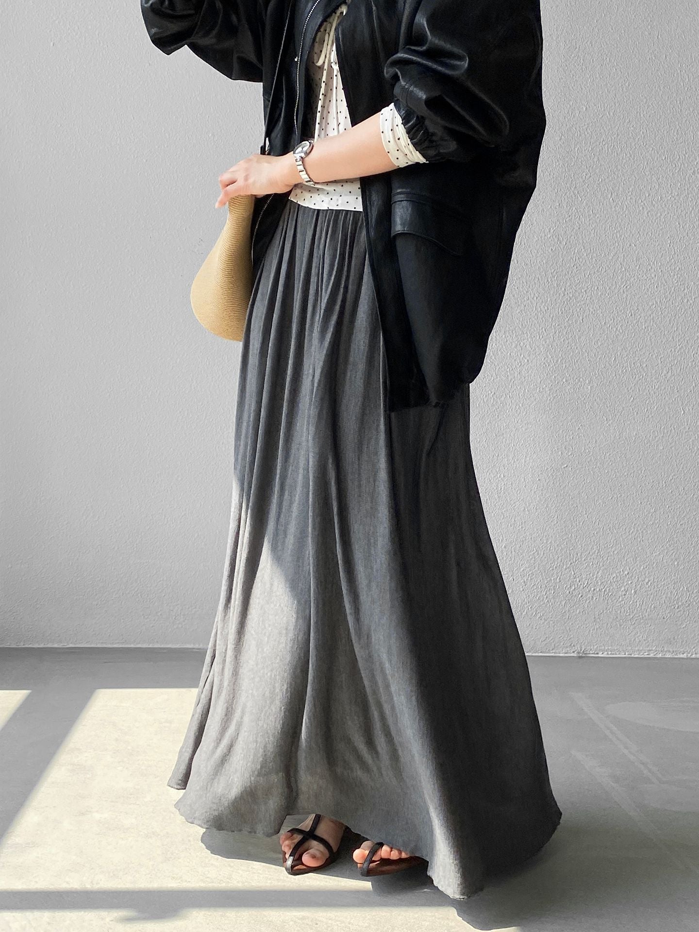 天絲垂墜感氣質優雅百褶半身裙-4色