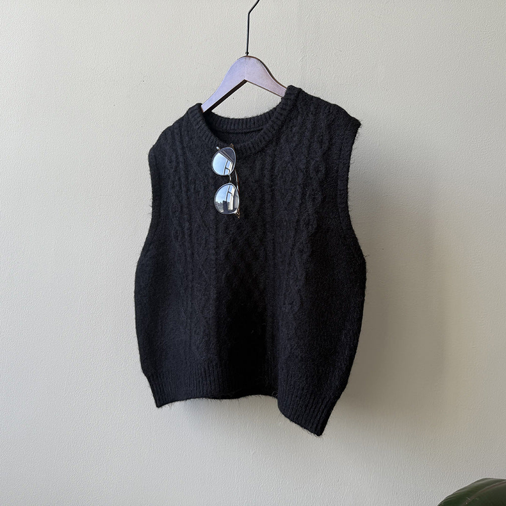 (48H出貨)糖果色圓領麻花軟糯針織背心馬甲-6色