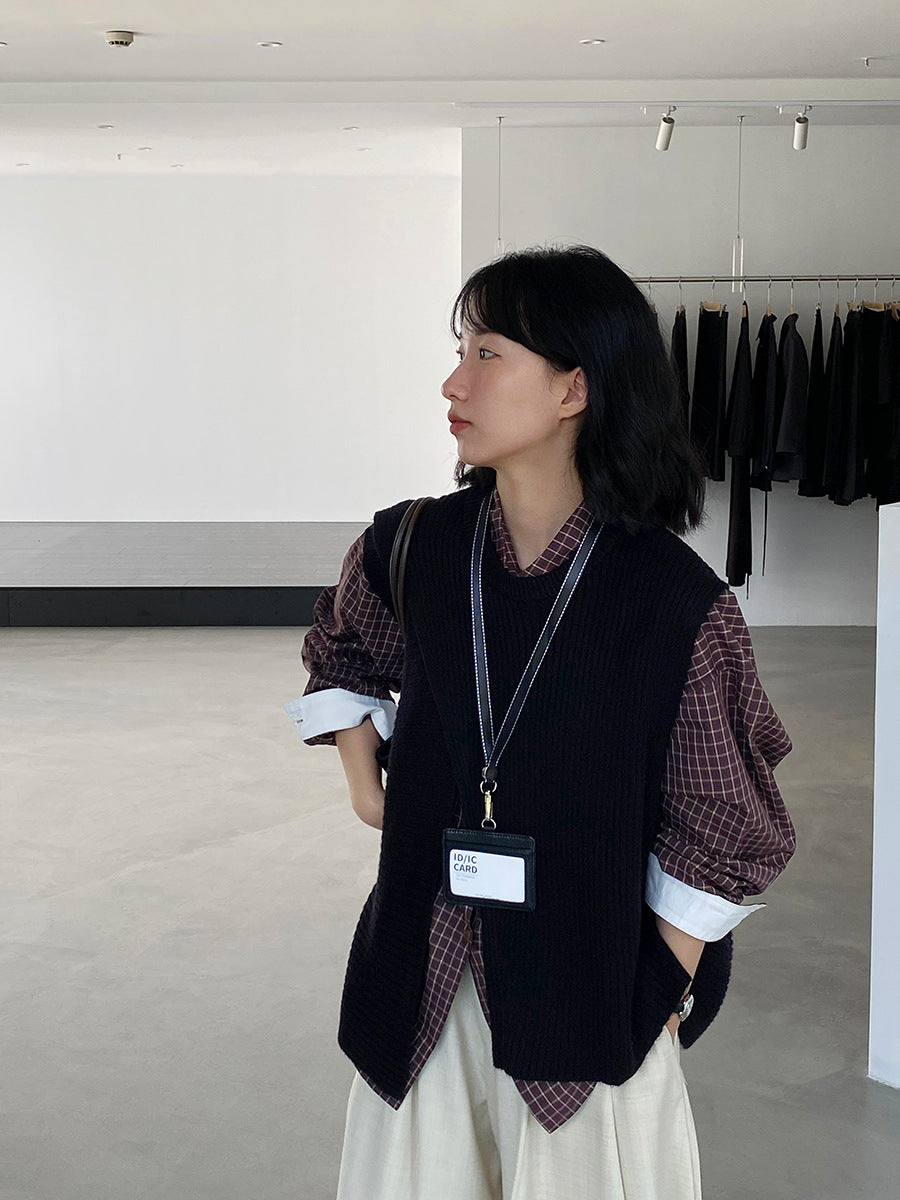 韓版不規則疊穿百搭款針織馬甲上衣-3色