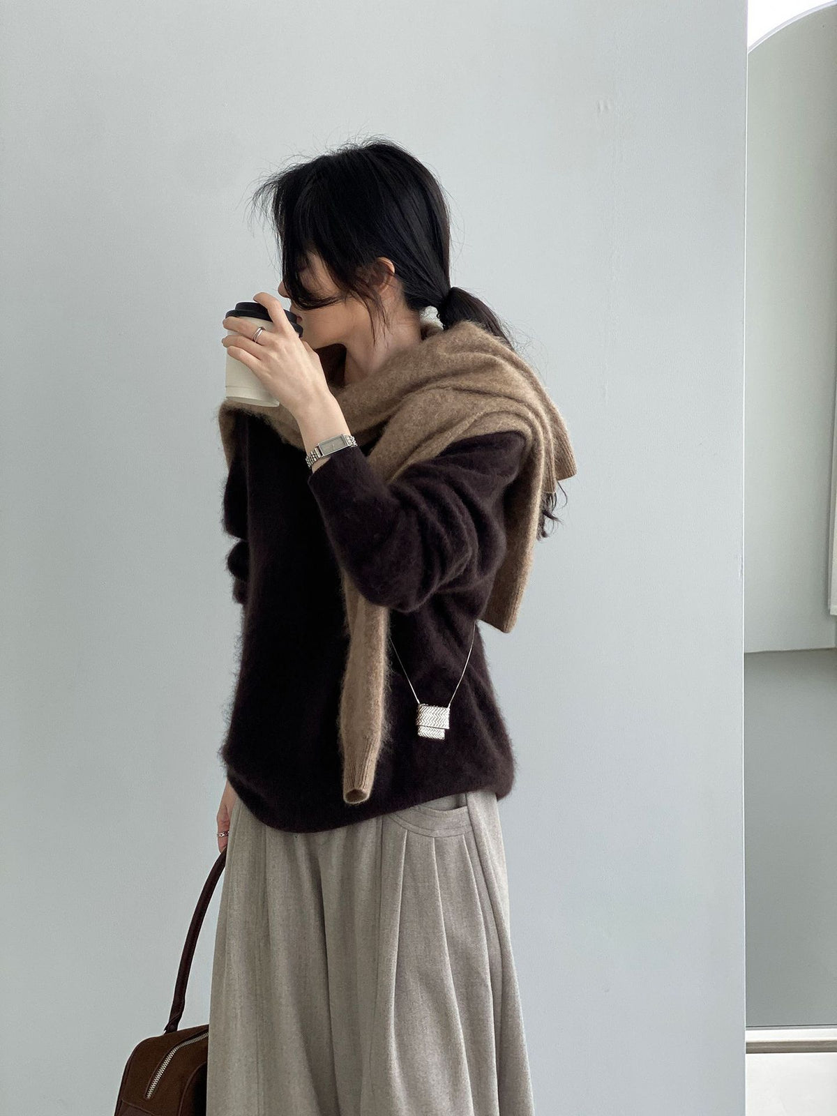 桑蠶絲羊毛V領寬鬆針織毛衣-7色