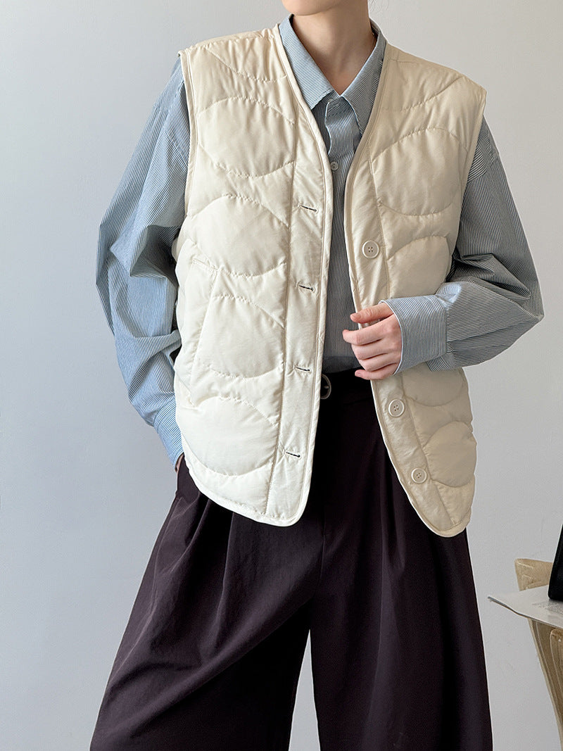 韓系90%白鴨絨菱格馬甲外套-2色
