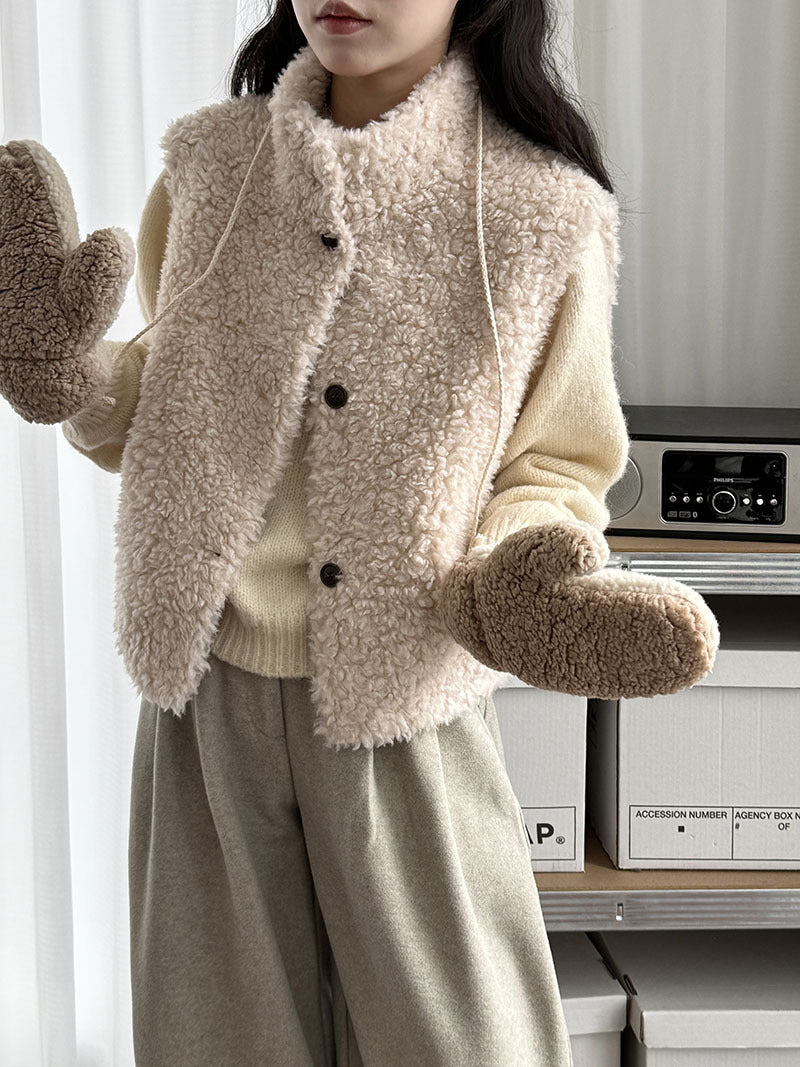 韓版羊毛麂皮絨無袖馬背心外套-3色