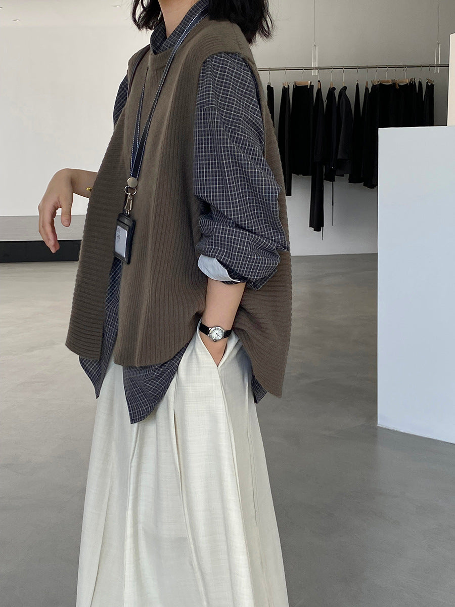 韓版不規則疊穿百搭款針織馬甲上衣-3色